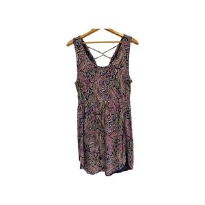 Lucky Brand Paisley Print Dress Criss Cross Back Sleeveless Medium